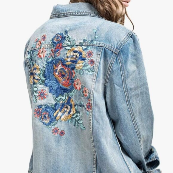 Blu Pepper Women's Floral Embroidery Denim Jacket - Picture 2 of 11